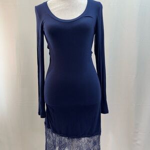 BCBGMaxAzria Navy Long Sleeve Dress with Lace Hem XXS NWTS
